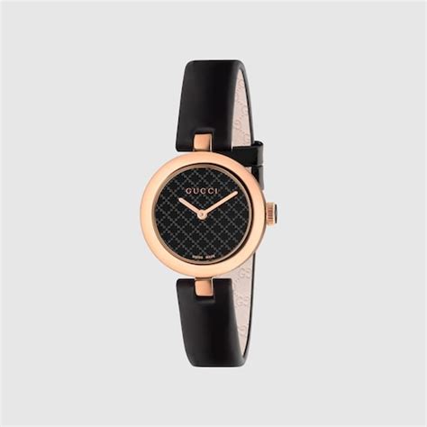 gucci black rose gold women|Black Leather Diamantissima Watch, 27mm With .